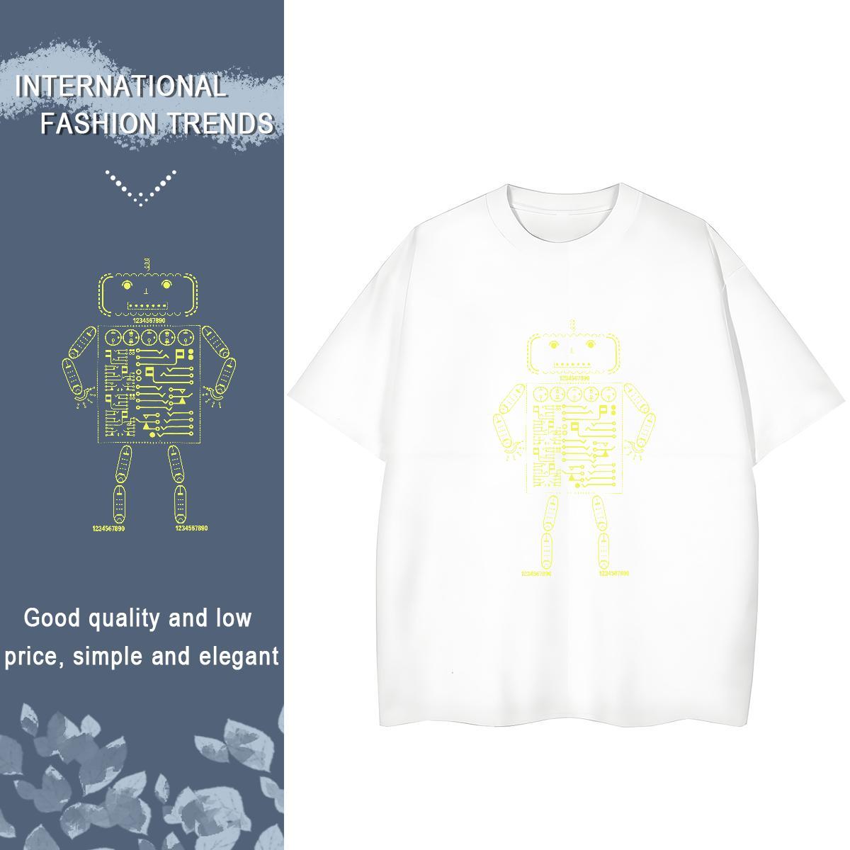 New T-Shirts for Women 230g 100% Cotton Round Neck Short Sleeve Casual Sport robot Womens Tshirts Lady Black Oversized Polos