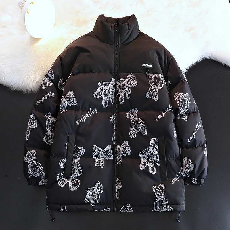 Men's Down Parkas Fashion Cartoon Print Winter Warm Bubble Jacket Windproof Zipper Winter Warm Thicken Parkas Cartoon Print Puffer Jacket for Men