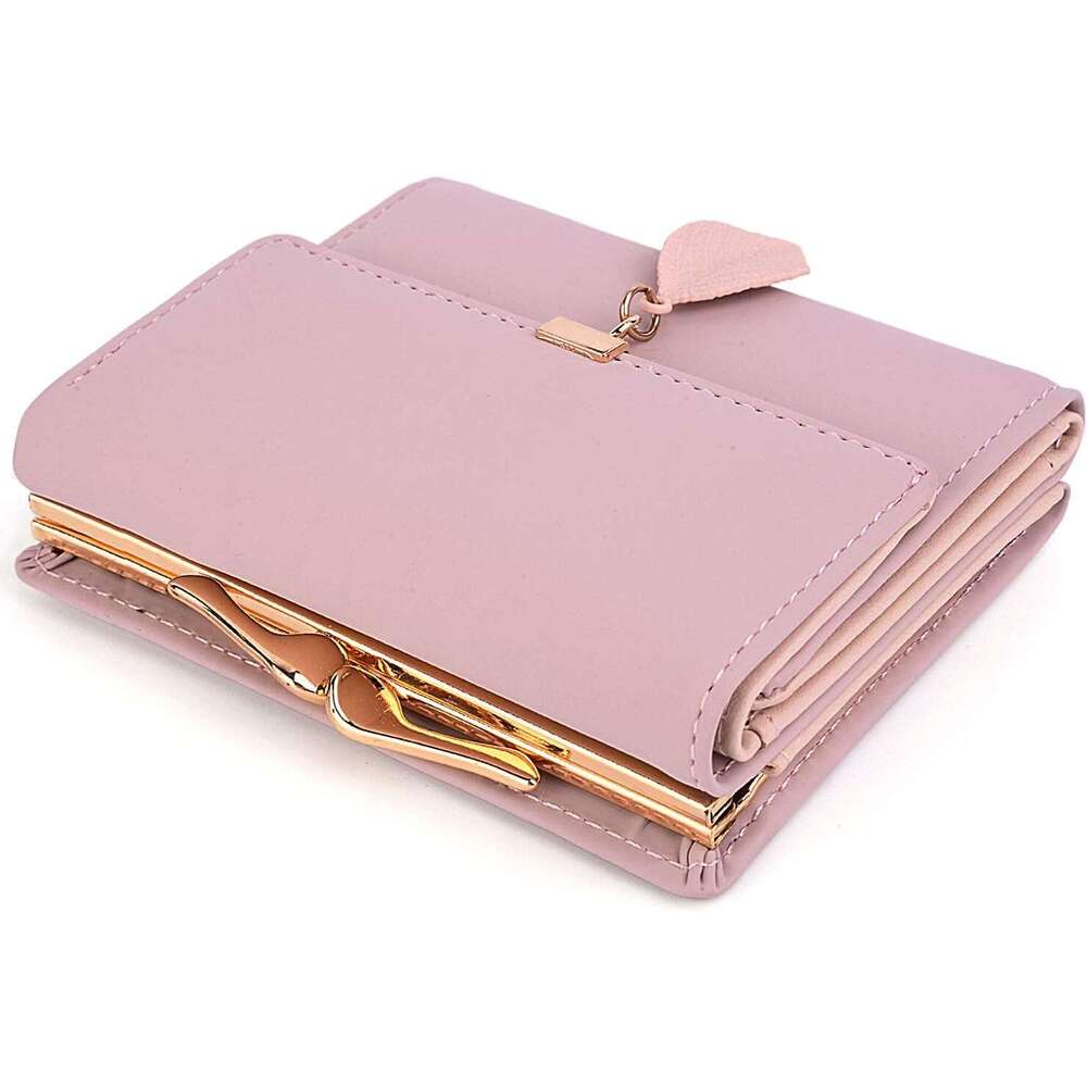 Small Wallet for Women PU Leather Leaf Pendant Card Holder Organizer Coin Purse A Pink