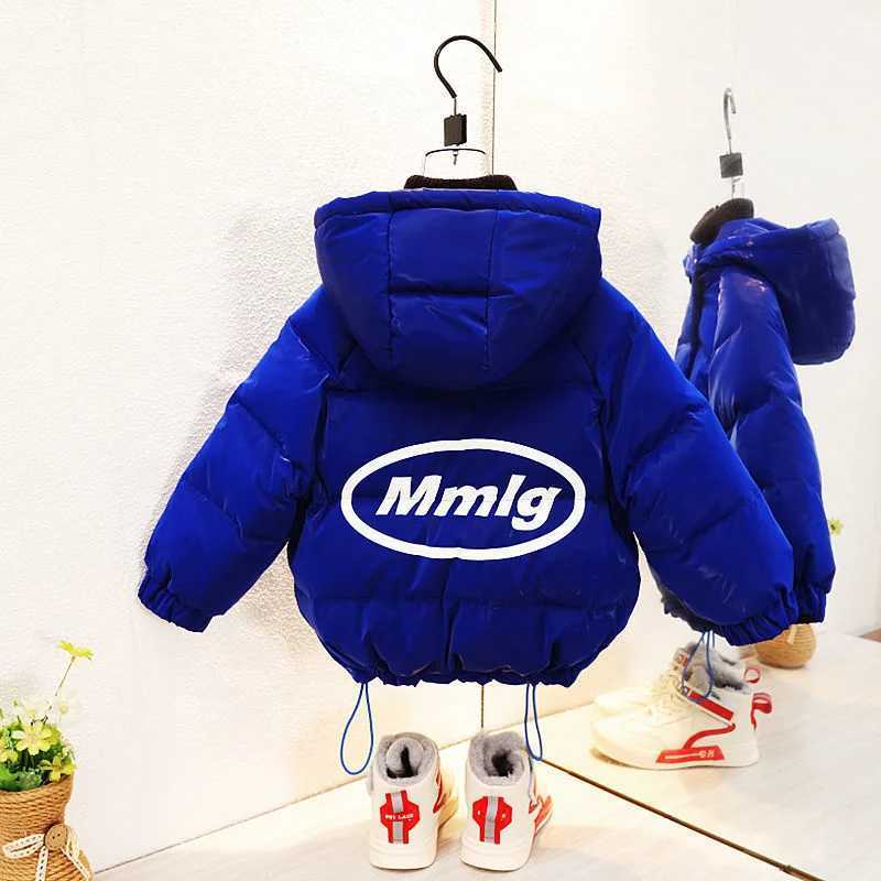 Down Coat Fashionable new girl boy jacket winter warm thick down jacket baby shiny letter printed jacket clothing hooded apron jacket H241010