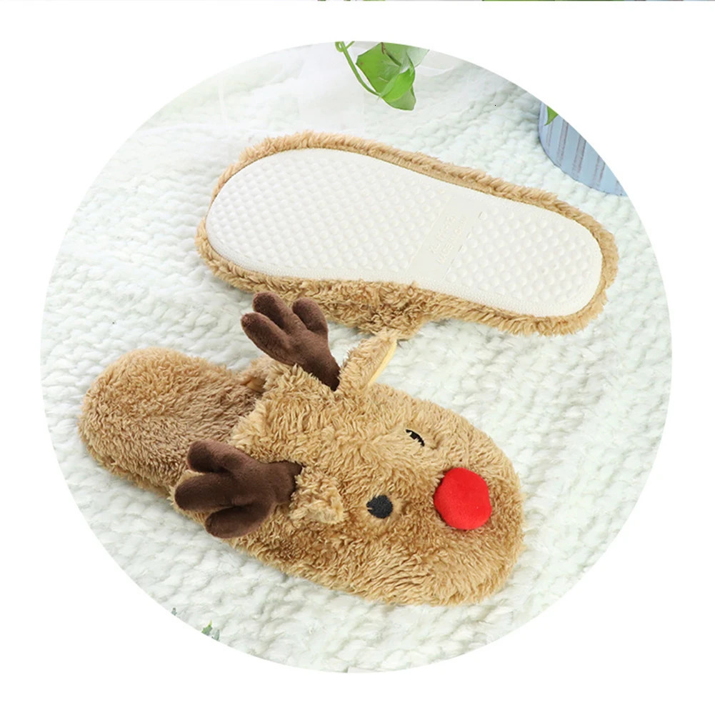 Christmas Reindeer Slippers House Flat Floor Soft Slides Non-Slip Winter Slippers Slip-On Slippers Cozy Women Men for Xmas Gift 241010