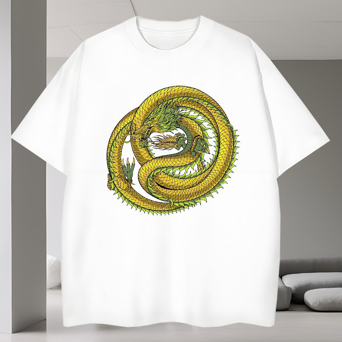 Popular T-Shirts for Men 230g 100% Cotton dragon Daily Wear Oversized 4XL O Neck Short Sleeves Mens Tshirts New Designer Clothes