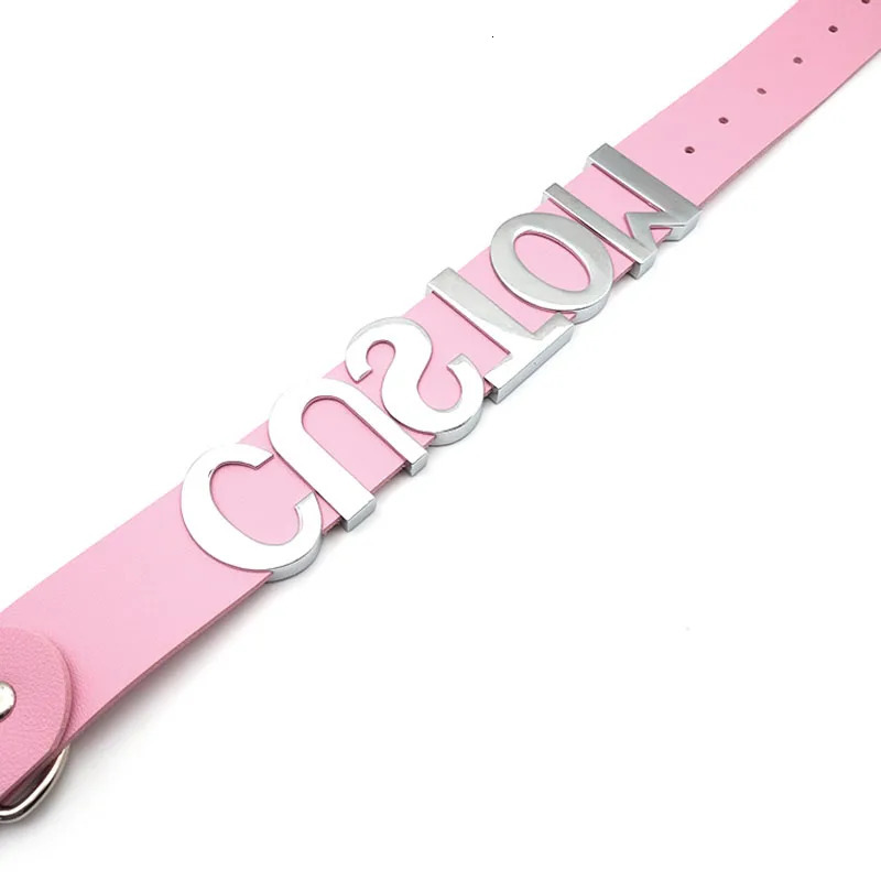 Sexy Pink Leather Customized Letters Collars Choker Necklace Punk Personalized Name Buckle Chocker Jewelry Cosplay Party Gift 241009