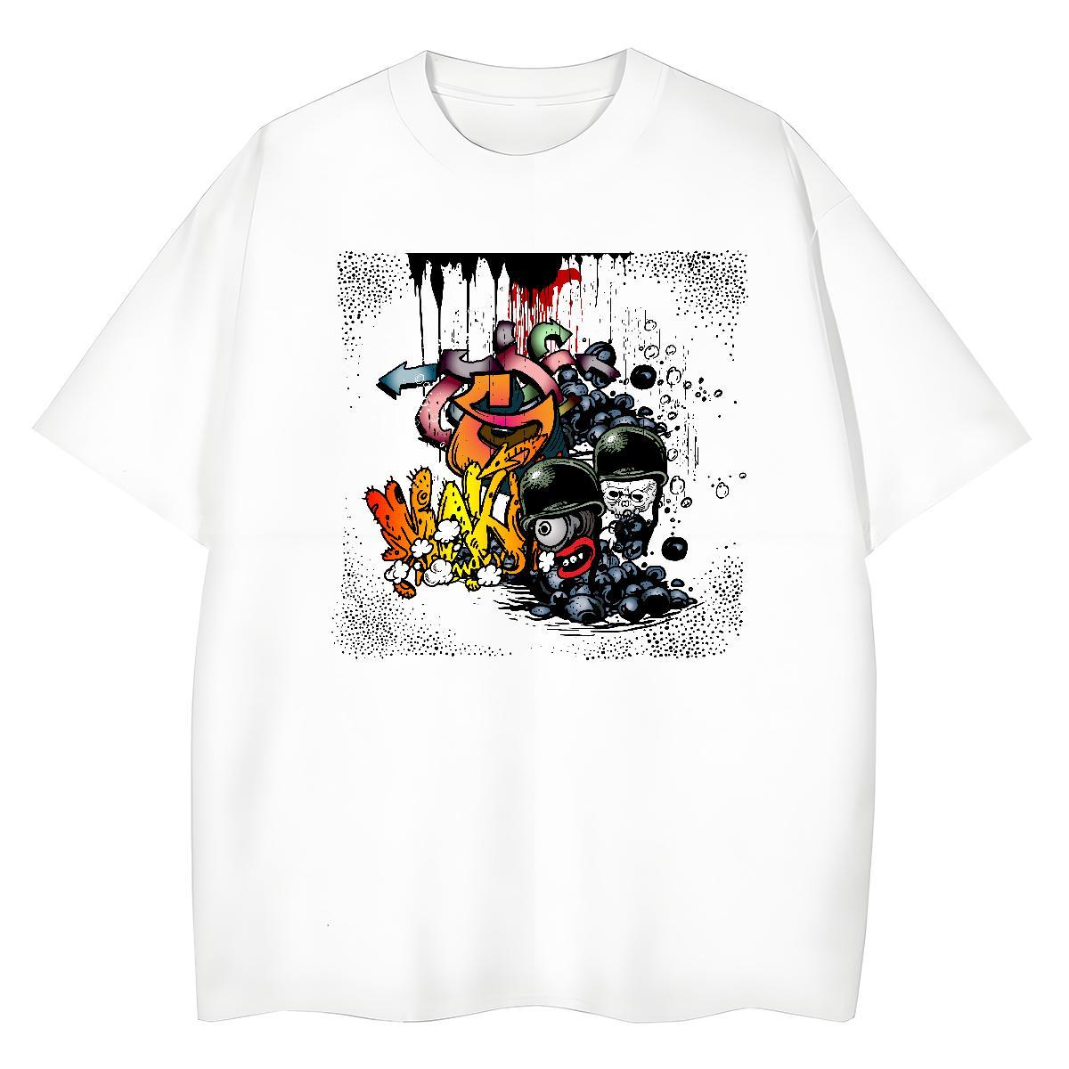 Casual New T Shirts Women 230g Pure Cotton Breathable High Street Hip Hop skull Woman Tshirt Lady Plus Size Cartoon Top Tees