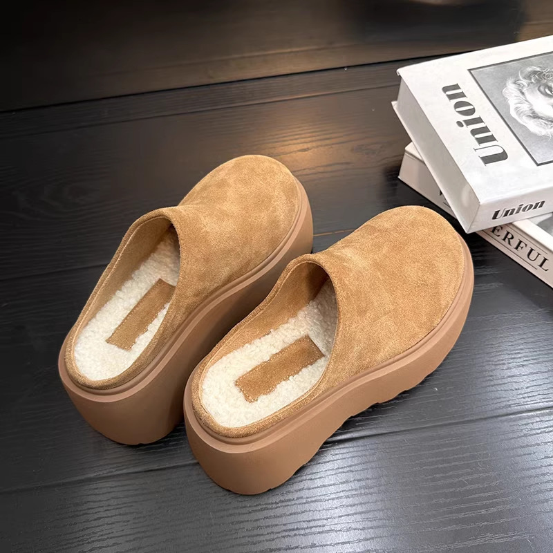 Thick Soled Toe Cap For Women Wearing Bags Of Boken 2025 New Autumn And Winter With Plush Super Hot Women's Shoes Half Slippers