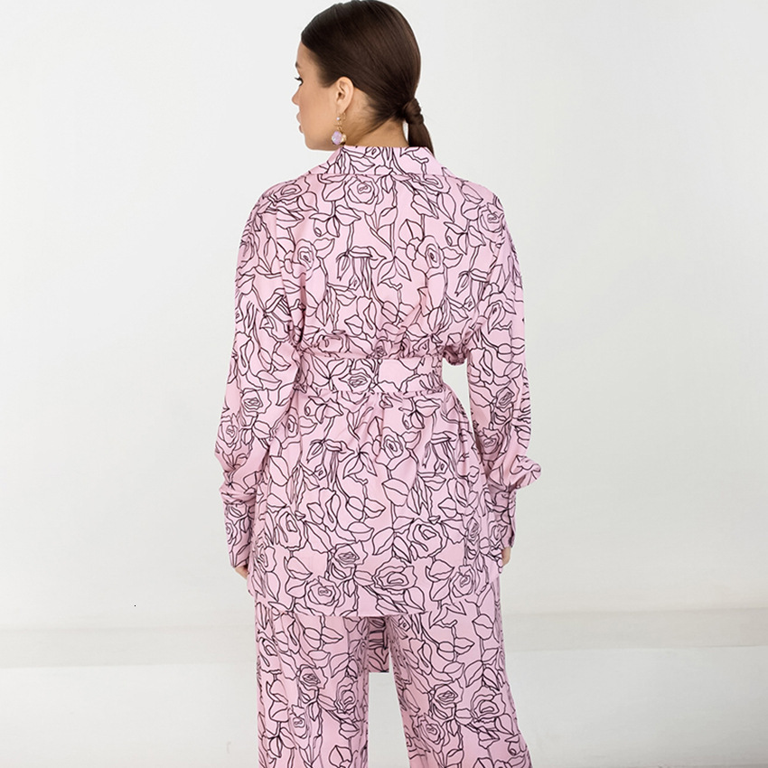 Wers Print Feather Sleeves Sleepwear Abstract Pattern Loungewear Women Pama 2022 Fashion Women's Clothing Sets Suit