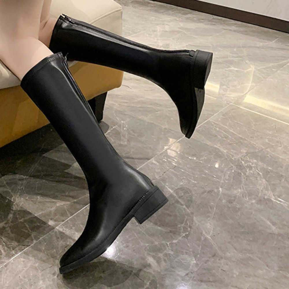 Round Toe Fashion Boots Low Heel Zipper High Ankle Boots Leather For Women Martin Boots Slimming Boots Single Boot 240826