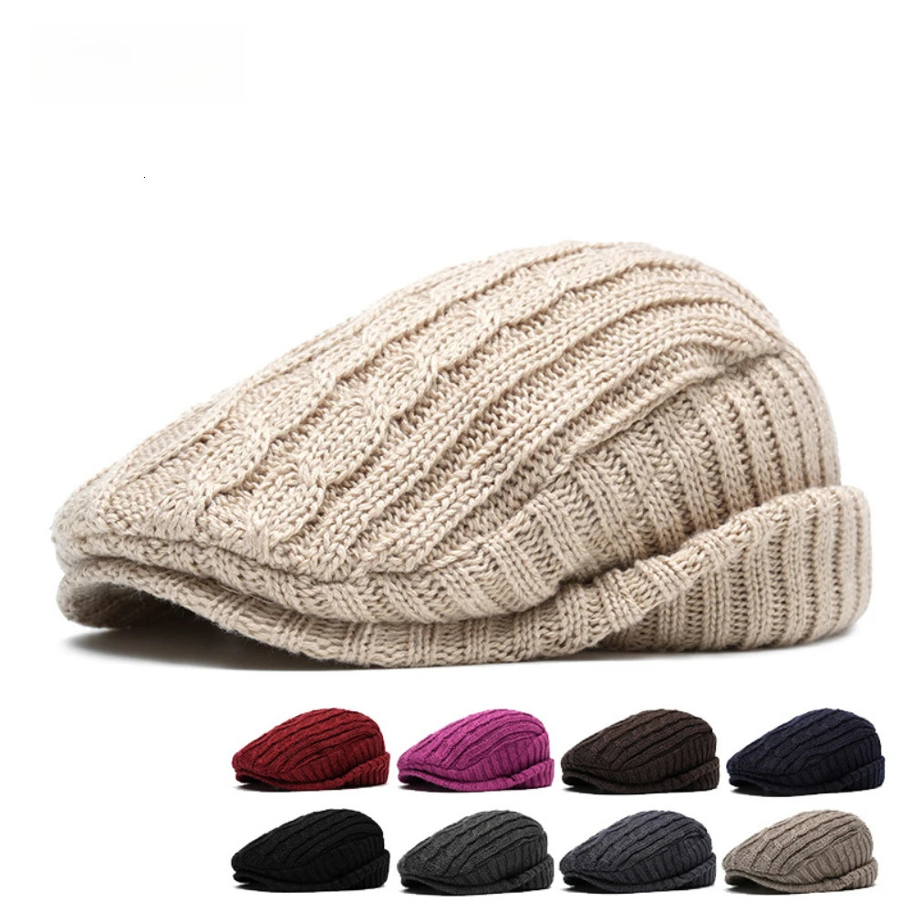 Knitted womens beret comfortable cotton winter bean wool lining loose suitable for autumn winter fashionable knitted duckbill hat 241007