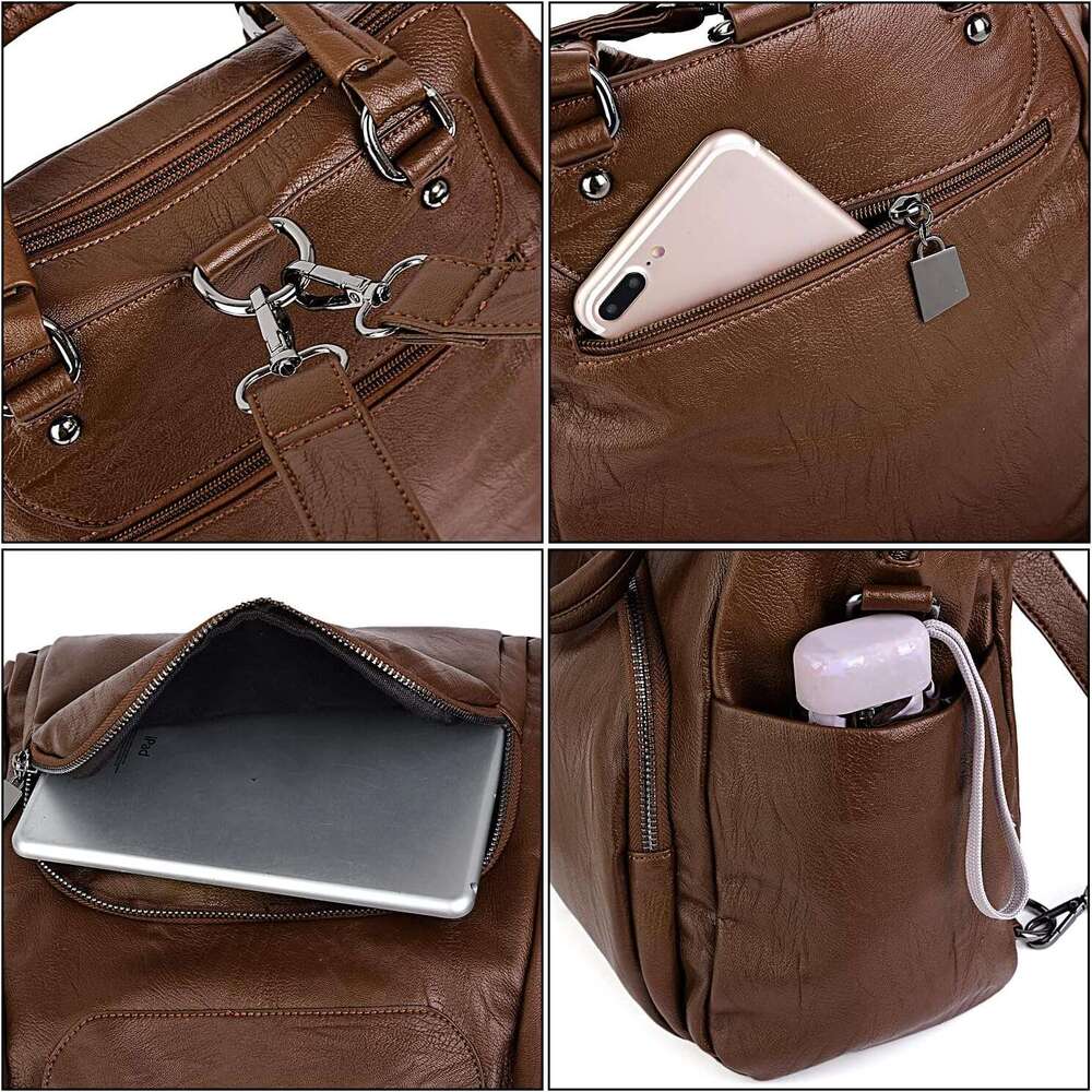 Women Backpack Purse PU Washed Leather Convertible Ladies Rucack Crossbody Shoulder Bag New Black