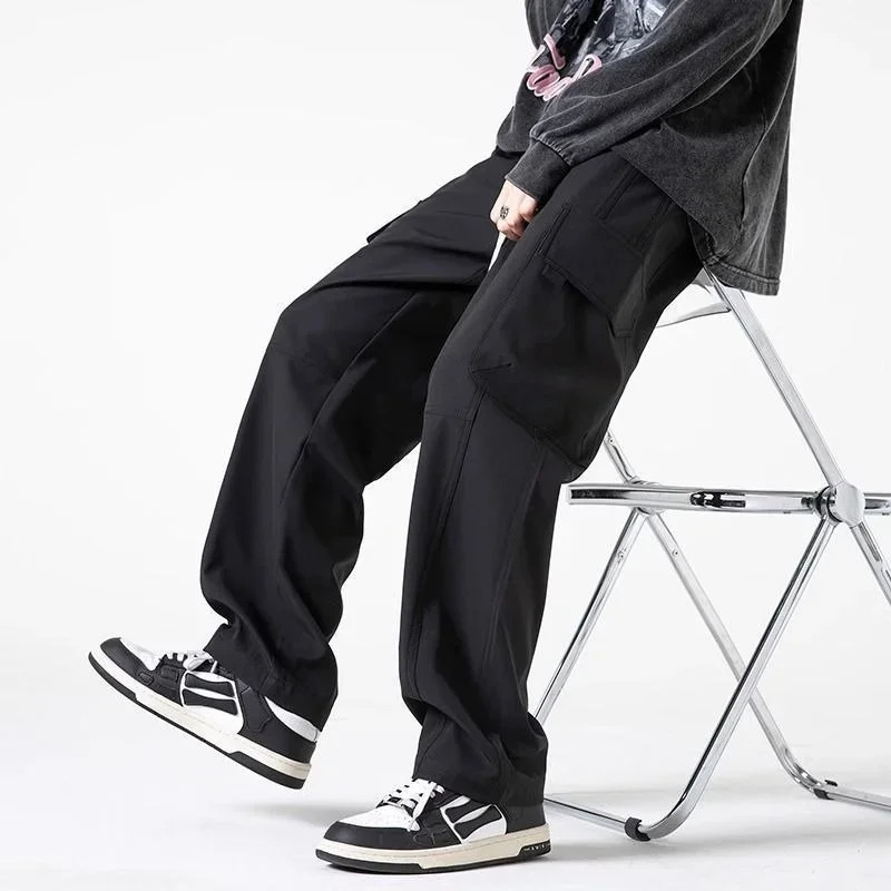 Autumn vintage classic mens cargo pants multi pocket handle wide leg straight pants Y2K bag tactical Pantalones Hombre 241007