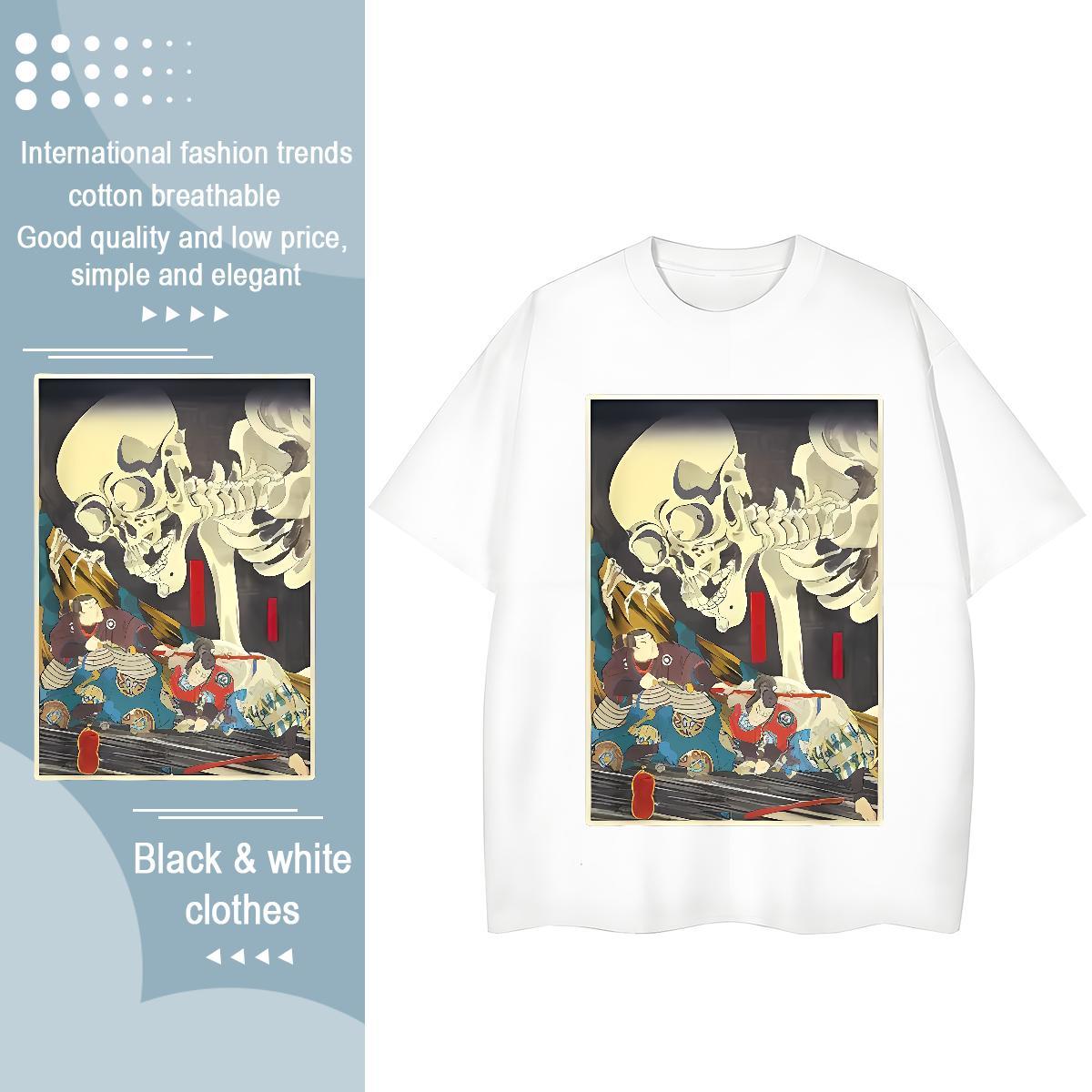 Fashion Casual Women T Shirts 230g 100% Cotton O Neck Short Sleeves High Street Hip Hop terror Womens Tshirts Unisex Anime Print Tees Shirts