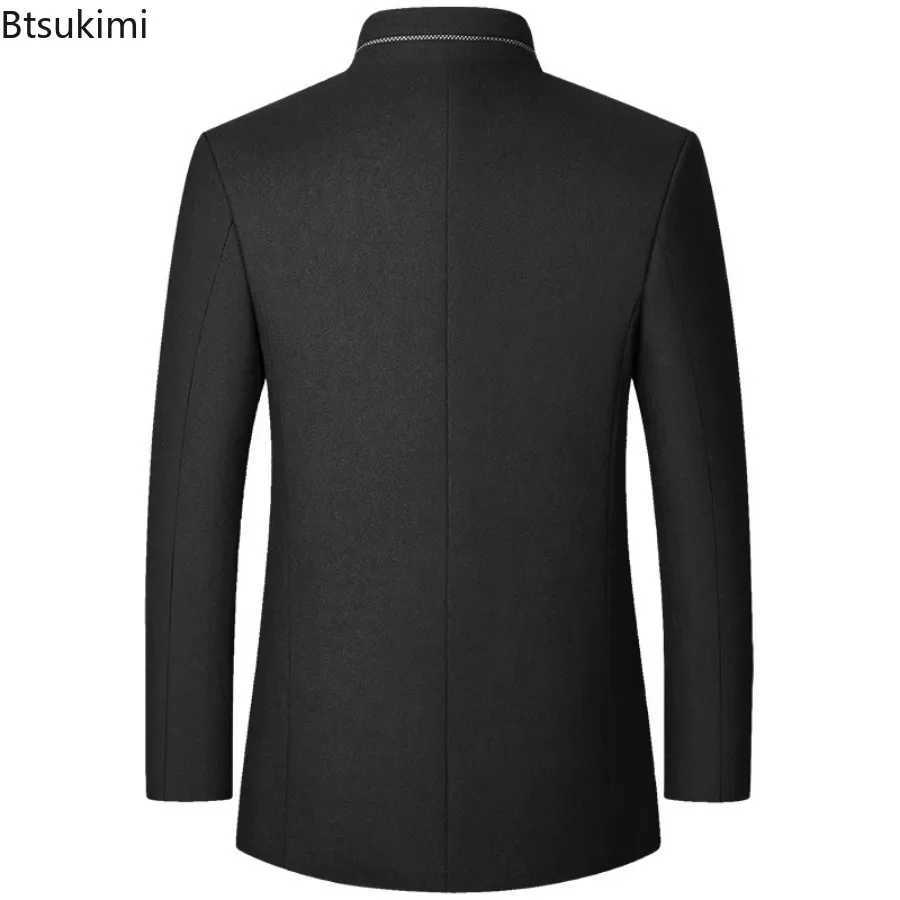 2024 Mens England Style Woolen Coats Fashion Stand Collar Suit Trench Coats Autumn Winter Mid-length Warm Wool Blend Coats Male LX241010