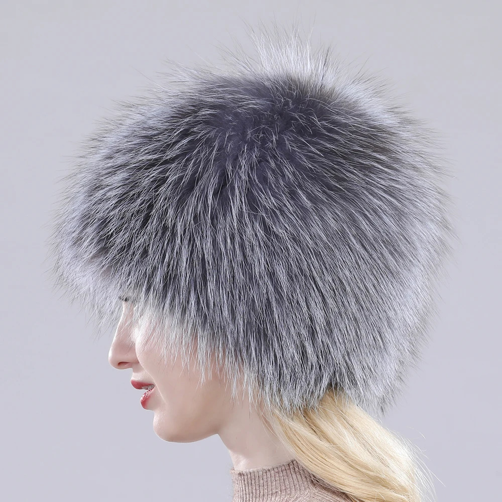 Russian Winter Genuine Fur Hat Outdoor Warm Knitted Womens Fox Bomber y Quality 100% 241009