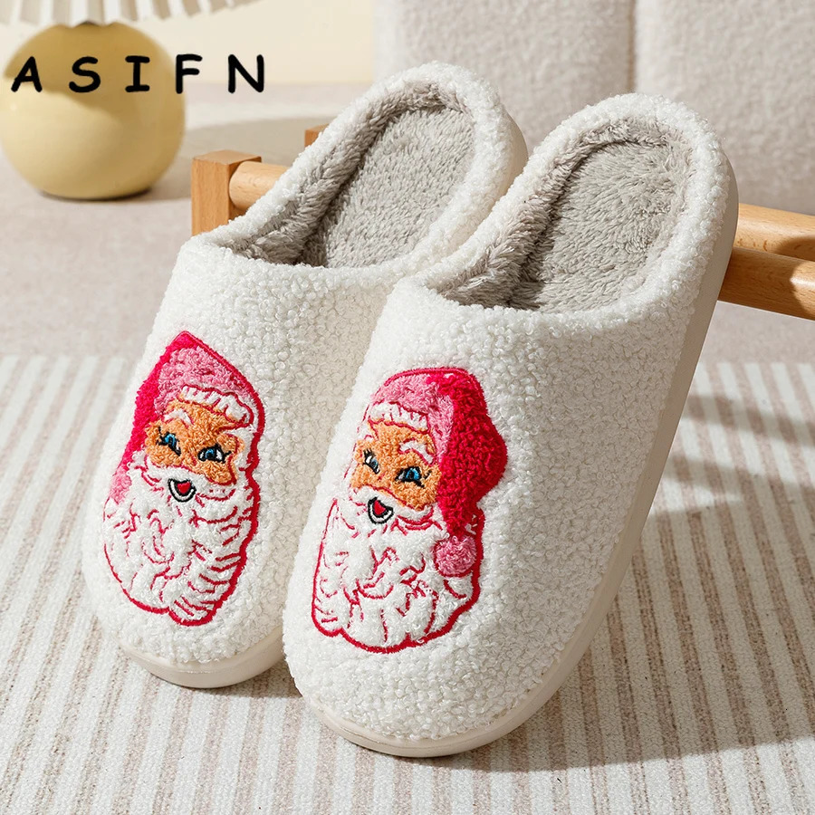 Fashion Winter Christmas Santa Claus Slippers Houseshoes Women Comfy Home Flat Slip-on Bedroom Cute Pink Christmas Party Shoes 241010