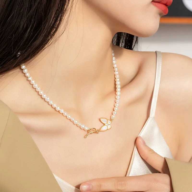 Ladies Light Luxury Elegant Freshwater Pearl Necklace Fashionable and Versatile Unique Design Butterfly NecklaceX241009