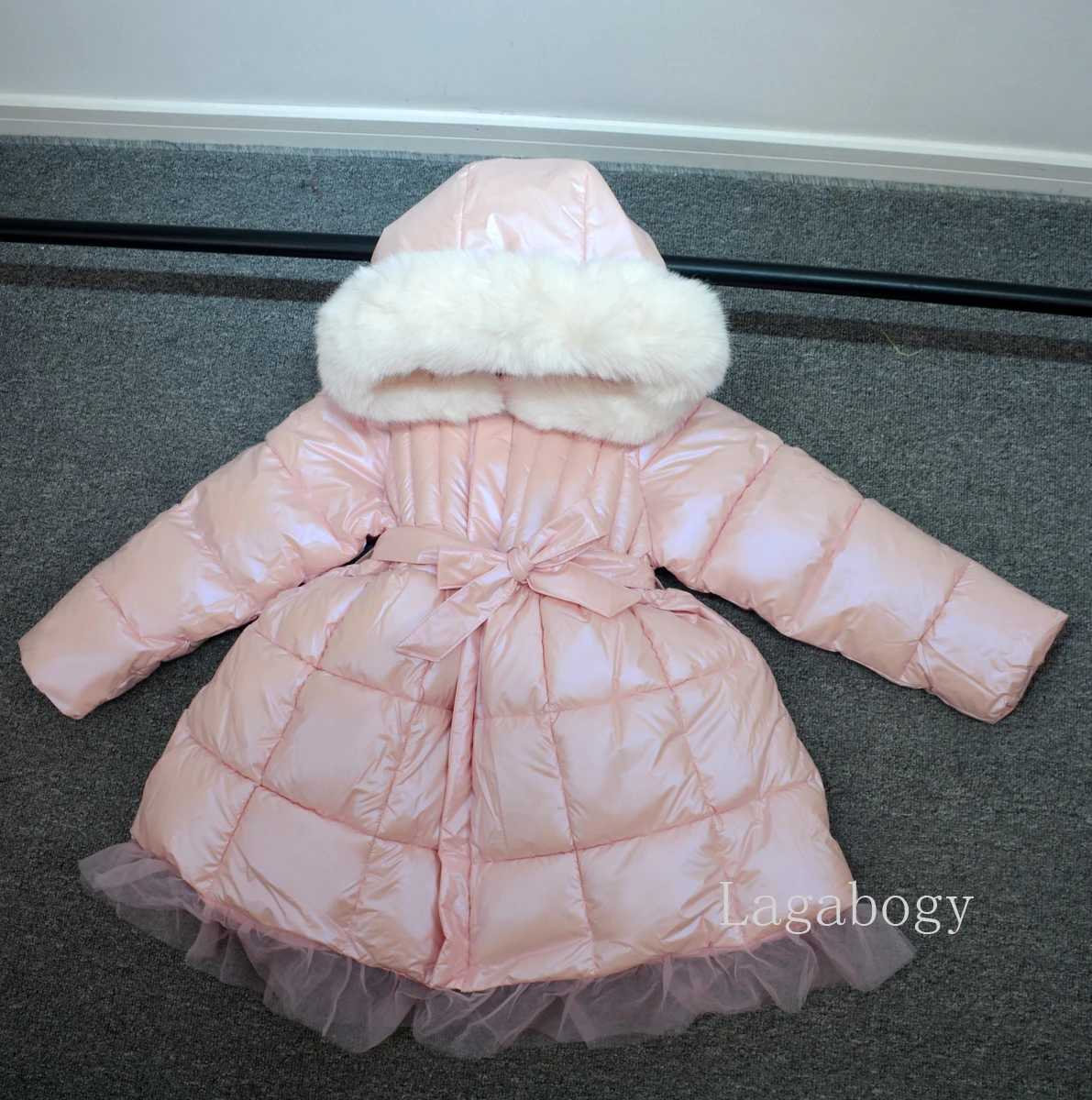 Down Coat Fashion Parka Girls Real Fur Hooded Clothes ultra-thin waistband casual childrens coat mesh dress warm cotton pad jacket TR202 H241010