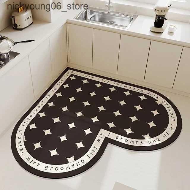 Non-Slip Bath Mats Heart Shaped Kitchen Floor Mat Diatomaceous Mud Absorbent Foot Mat Self-cleaning Mat Anti Slip and Oil Resistant Special Carpet L24