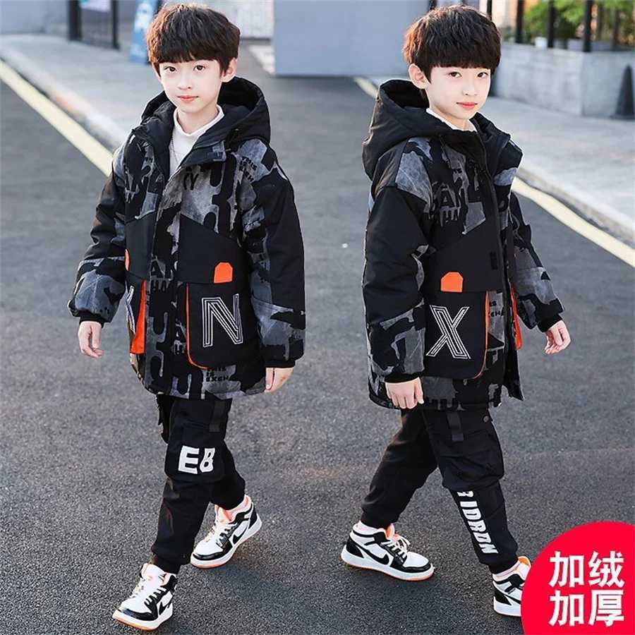 Down Coat Winter boys coat baby park hoodie cotton and velvet thick warm camouflage jacket childrens coat H241010