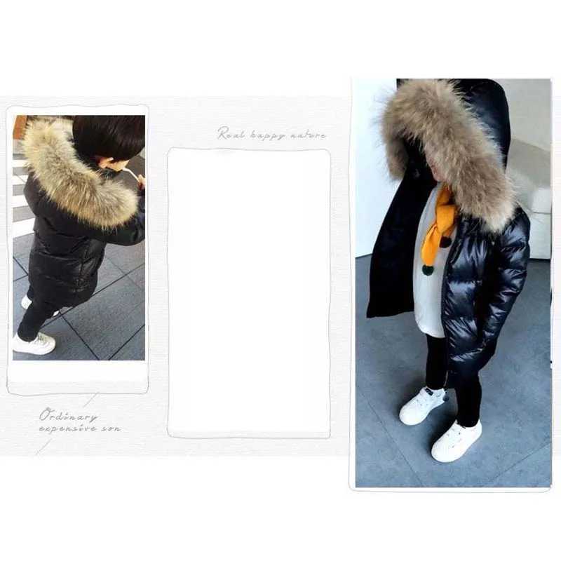 Down Coat Autumn and winter waterproof and spray resistant childrens fur round neck down jacket for boys and girls outdoor play dirt resistant down ja