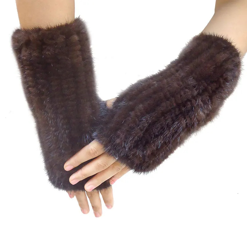Women fashion fur gloves Mink knit gloves High density knit warm gloves 240930