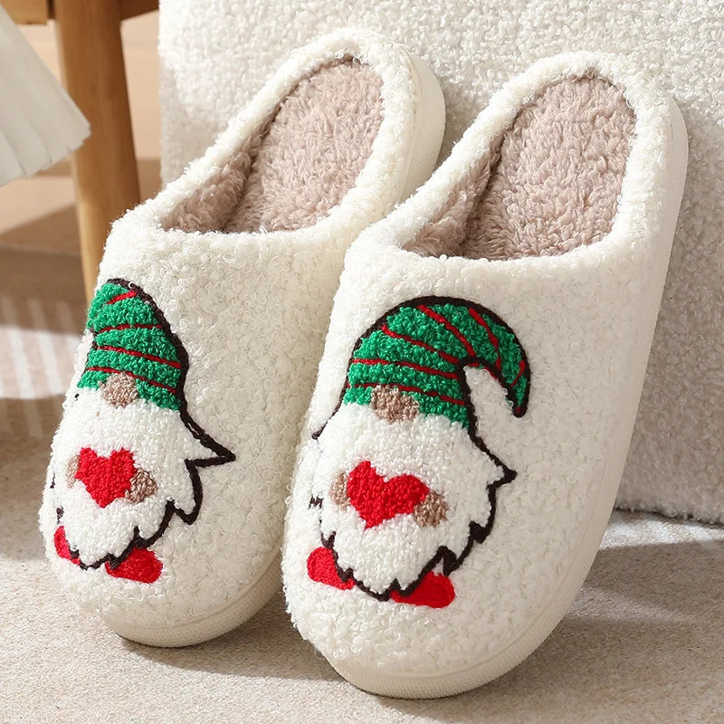 Cartoon Christmas Fluffy Home Slippers Women 2024 Winter Comfort Soft Sole Indoor Cotton Slippers Woman Funny Shoes House Slides 241010