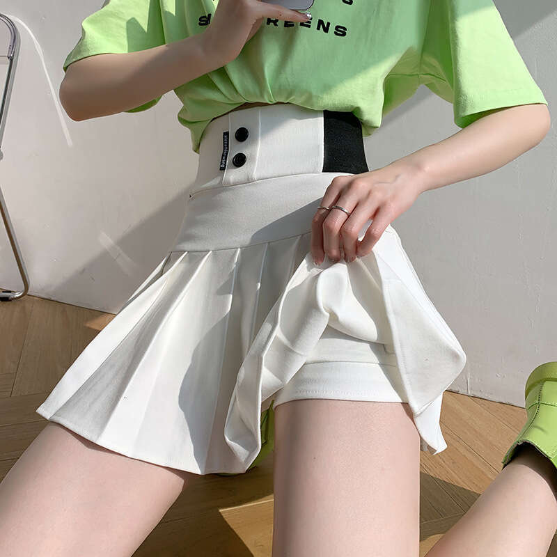 Letter elastic waist pleated spring/summer 2024 new black A-line half body women's anti slip versatile short skirt