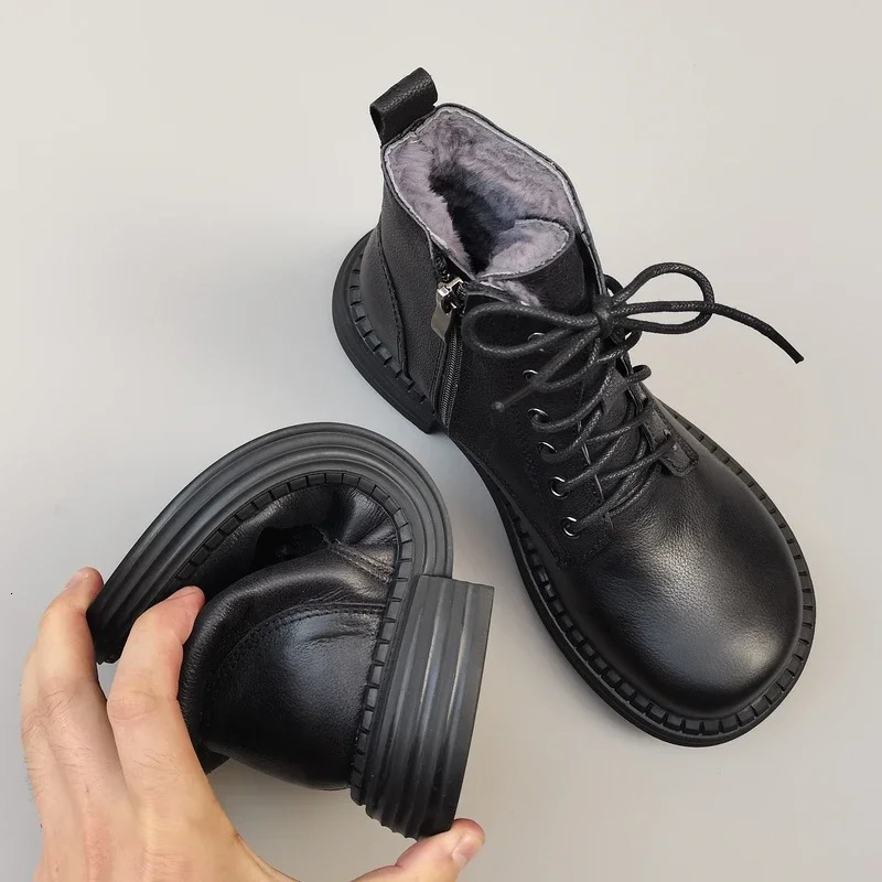 Careaymade -100% genuine leather wide version casual womens large-sized short boots mens pure handmade single boots warm wool boots 241007