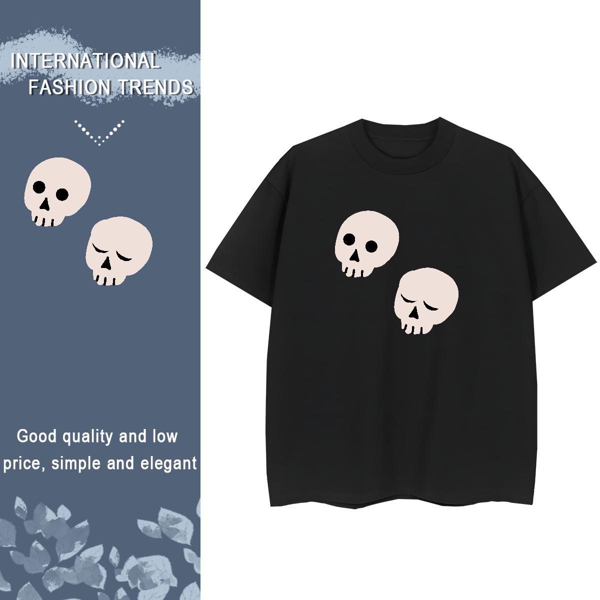 Factory Direct T Shirts Women 230g Cotton Breathable Soft Daily Outfit skull Lady T shirt Free Shipping Anime Tops Shirt