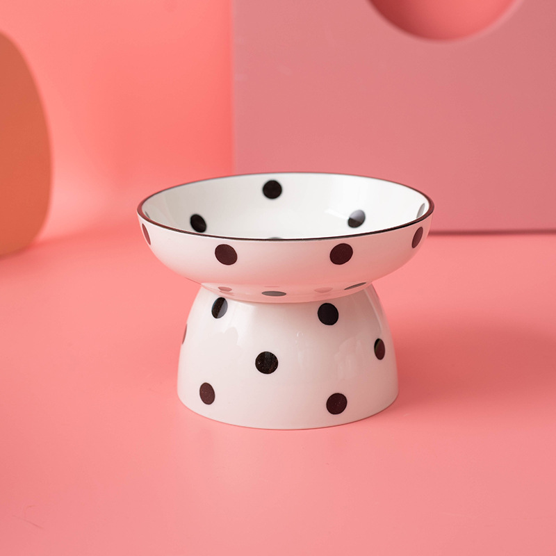 Cat and dog bowl ceramic high foot spine protection pet bowl slanted mouth cat and dog basin easy to clean ceramic pet food basin