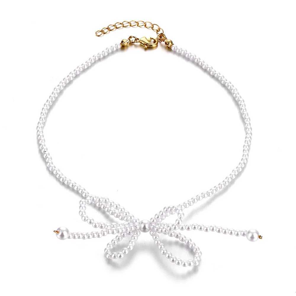 EN Fashion Beaded Choker Pearl Necklace For Women Gold Color Chain Necklace Collar Chokers Chain Bead Necklace Vintage JewelryX241009