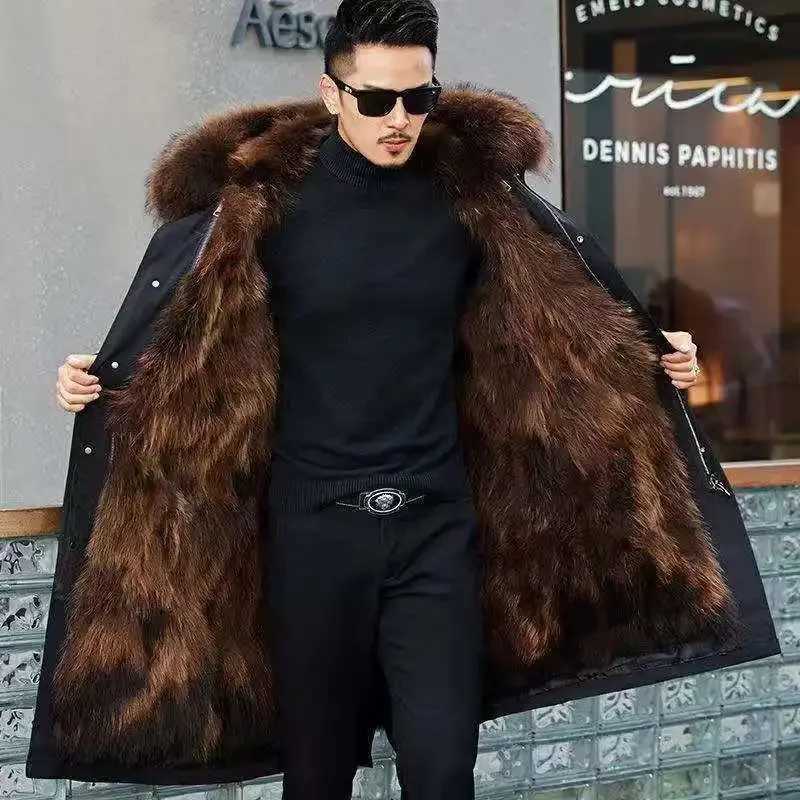 Thick Warm Coat New Style Pie Covered Mens Fur Medium Length Thick Warm Jacket Mink Coat Fur Single breasted Coat W241009