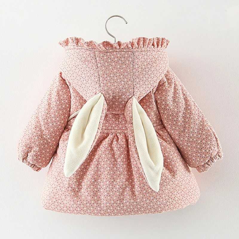 Down Coat Winter girls jacket with velvet thick jacket suitable for girls Coats cute printed hooded jacket 1 2 3 4 5 year old childrens snow jacket H2