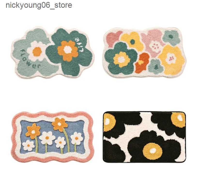 Non-Slip Bath Mats Inyahome Farmhouse Bathmat Floor Runner Rug Floral Shape Bath Mats Non-Slip Modern Carpet Washable Floor Mats L240910