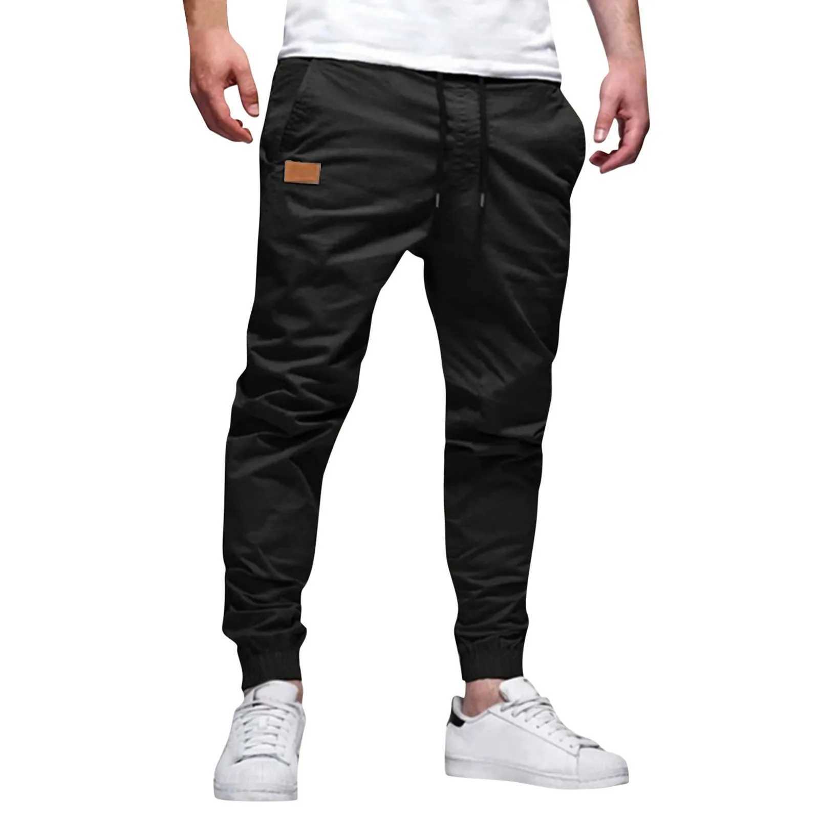 Mens cargo pants runners pockets casual sports pants dragging Chino ankle strap Trouser diagonal track running pants autumn W241009