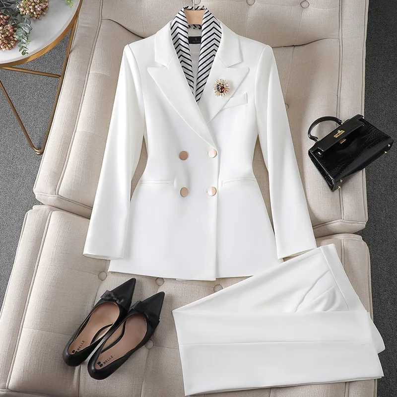Womens suit red jacket+pants 2-piece set office womens formal business suit white elegant womens suit W241009