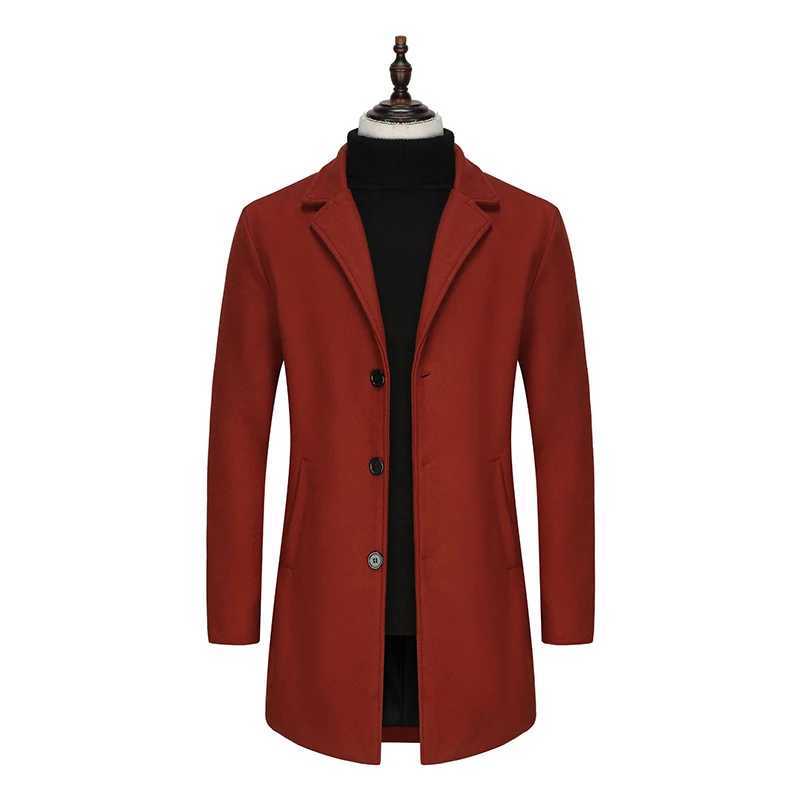 Casual Long Sleeve Woolen Outerwear Mens Vintage Solid Color Turndown Collar Mid Jacket Coat Men Autumn Winter Outdoor Overcoats LX241010
