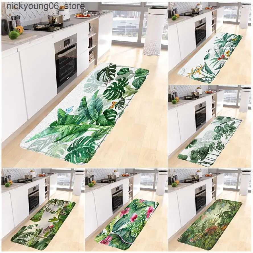 Non-Slip Bath Mats Tropical Plant Leaves Kitchen Floor Mat Banana Palm Leaf Jungle Landscape Bedroom Long Carpet Home Decor Non-Slip Rug Bath Mats L24