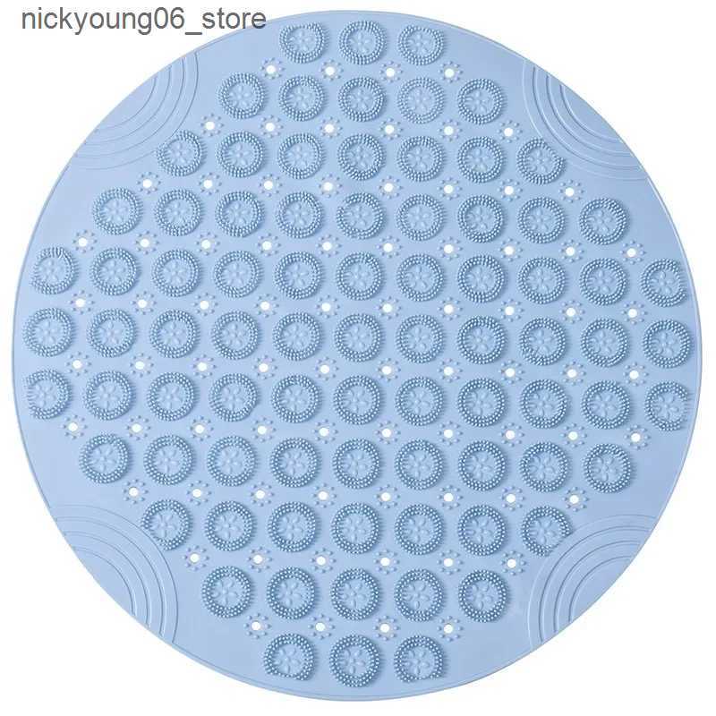 Non-Slip Bath Mats Bathroom Mat Anti-slip Sucker Round PVC Bath Mat with Drain Hole Silicone Bathing Rugs Foot Massage Pad Bathtub Soft Shower Mat L24