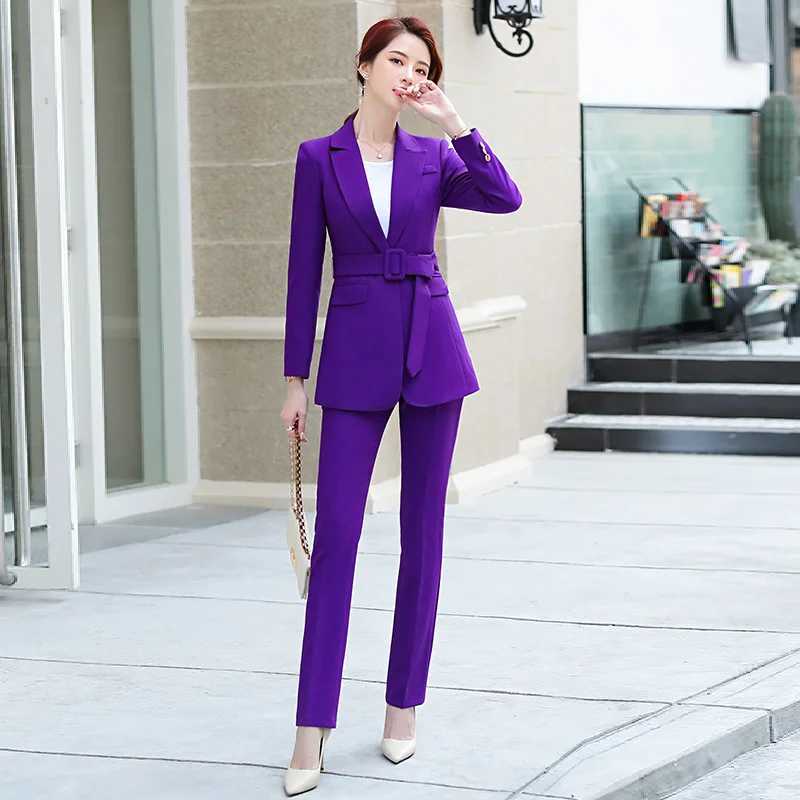 Purple womens Trouser suit business jacket and Trouser professional clothing office suit jacket set pants set womens W241009