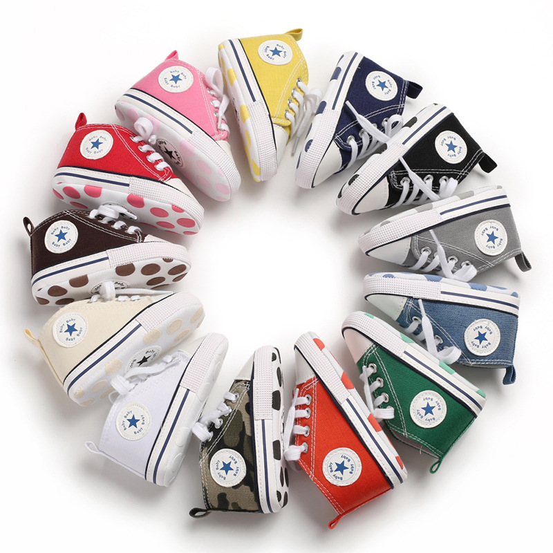 Unisex Baby Boy Girl Canvas Sneakers Soft Sole Infant Lace up Newborn Ankle Toddler First Walkers Crib Shoes 0-18 Month