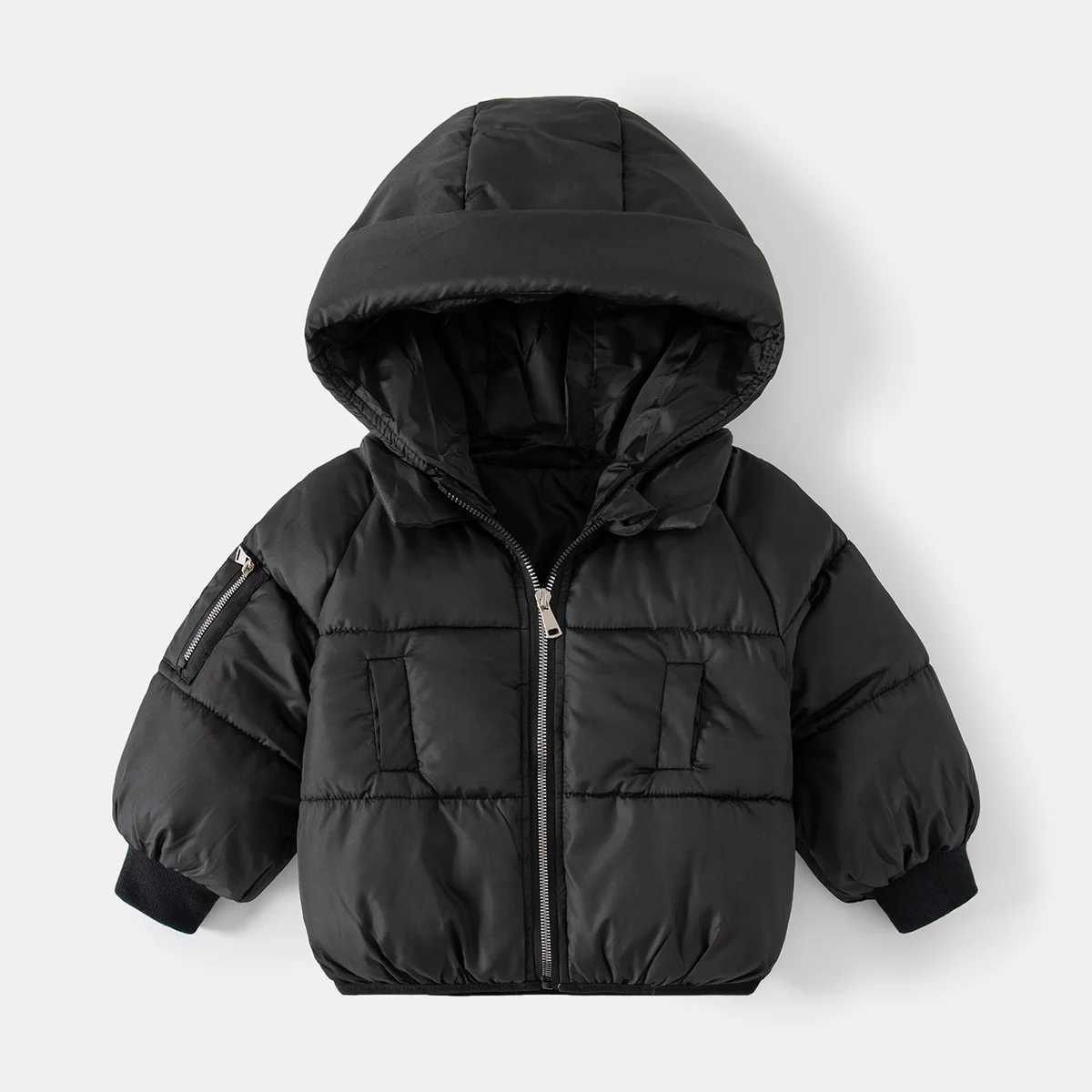 Down Coat Boys Fashion Solid Color Thick Zipper Hooded Parkas Jacket Winter Casual Quilted Warm Coat Fashion Top Suitable for 2-7 Years Old H241010