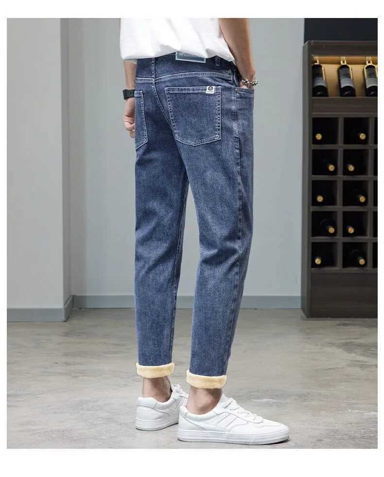 Blue Classic Jeans Casual Stretch Denim Pants for Men Slim Straight Elastic Denim Pants Casual Male Clothing Plus TrousersX241009