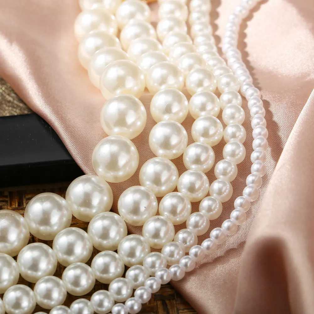 Trendy Vintage Multi Layer Pearl Choker Necklace for Women Fashion Simple 6--13mm Pearl Collar Necklace Wedding Party JewelryX241009