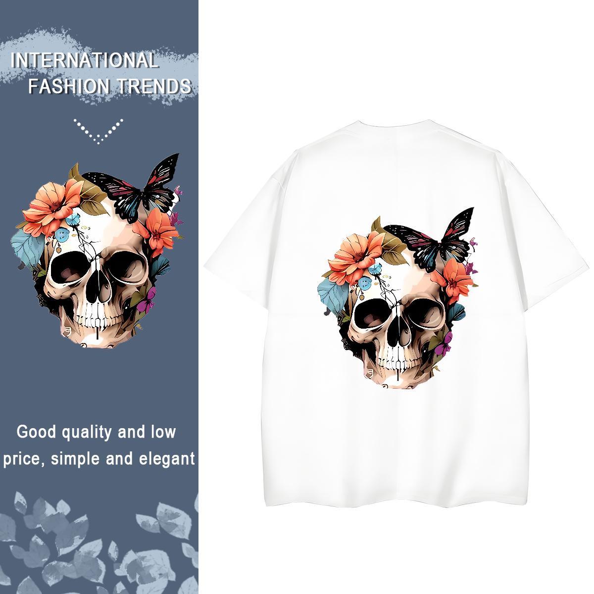 Classic T Shirts Women 100% Cotton 230g Crew Neck Street Casual flower Unisex Tshirts Female Anime Print Tees