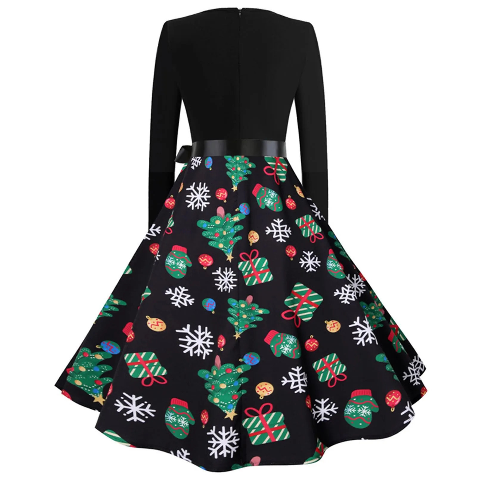 Black Christmas Print Vintage Dress Women Swing Robe Pinup Sexy V Neck Long Sleeve Party Dresses 2024 Autumn Vestido A-Line 241010