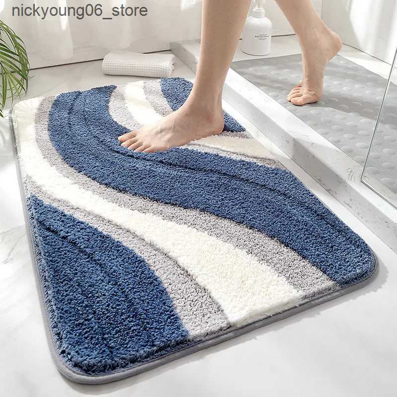 Non-Slip Bath Mats Bathroom Mat Flocked Quick-Drying Anti-Slip Simple Thicken Large Capacity Absorbent Water Bath Rug Soft Bathtub Side Carpet Mats L2