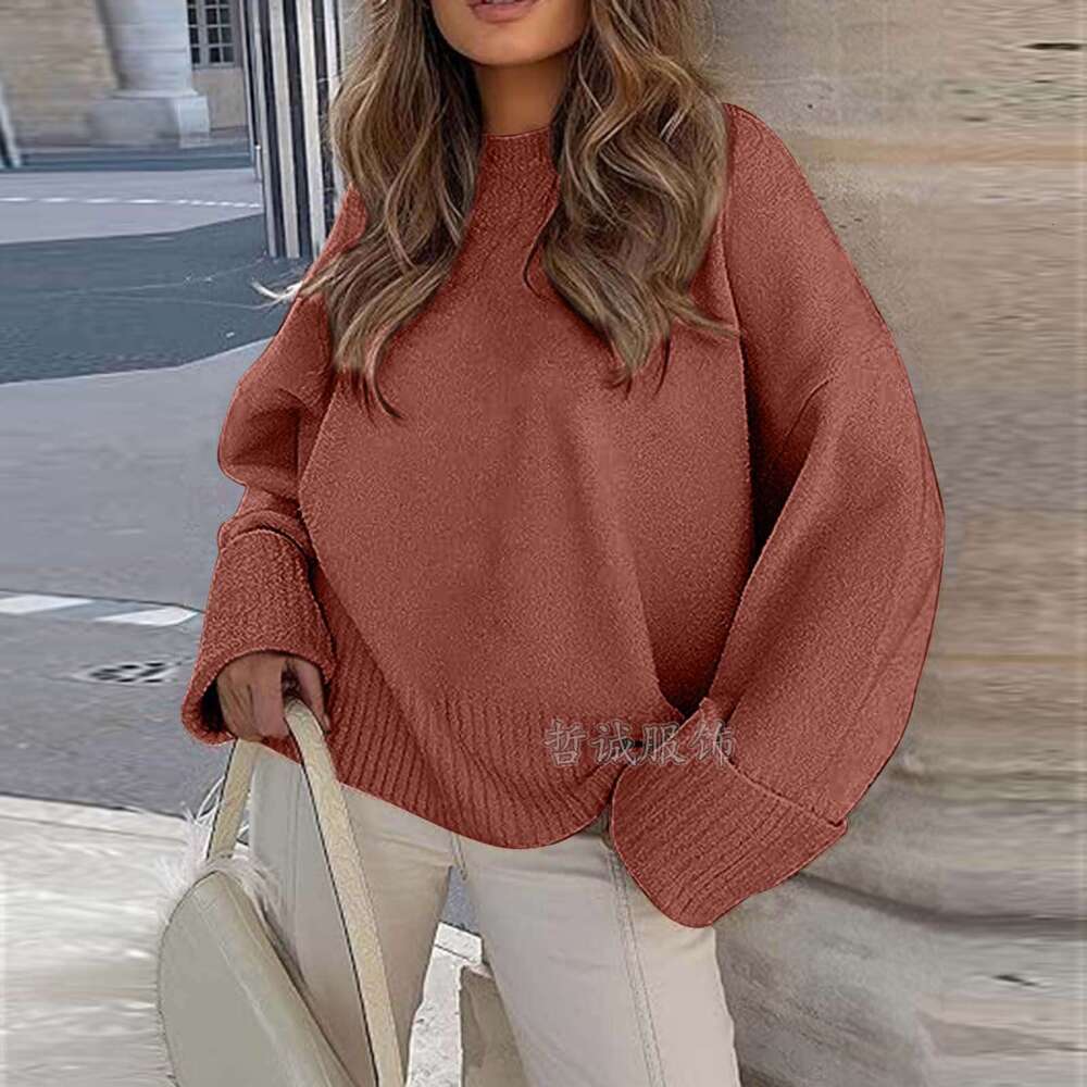 Womens clothing 2024 autumn and winter new loose fitting pullover knitted fashionable bat sleeve round neck sweater for women