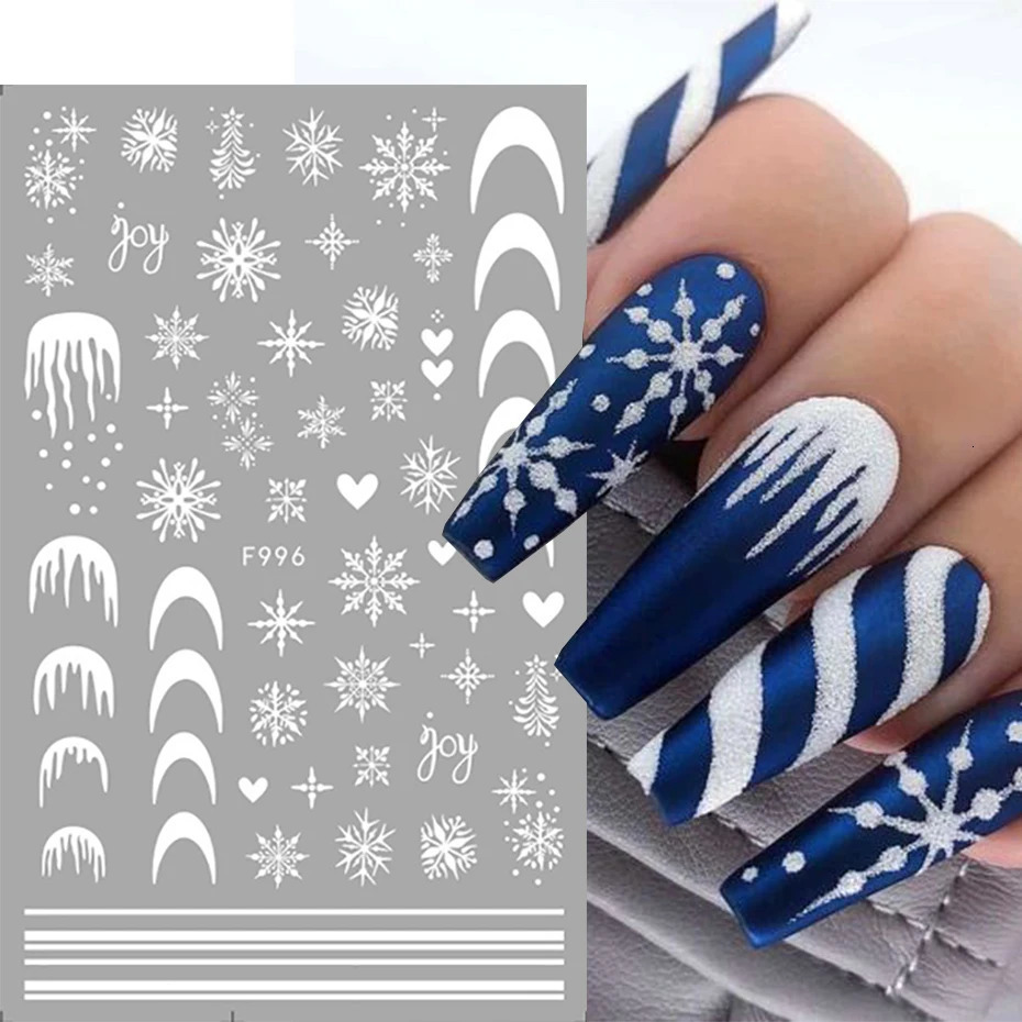 3D White Snowflake Nail Sticker Winter Snow Star French Sticker Self adhesive gel Polish DIY Christmas Decoration 241008