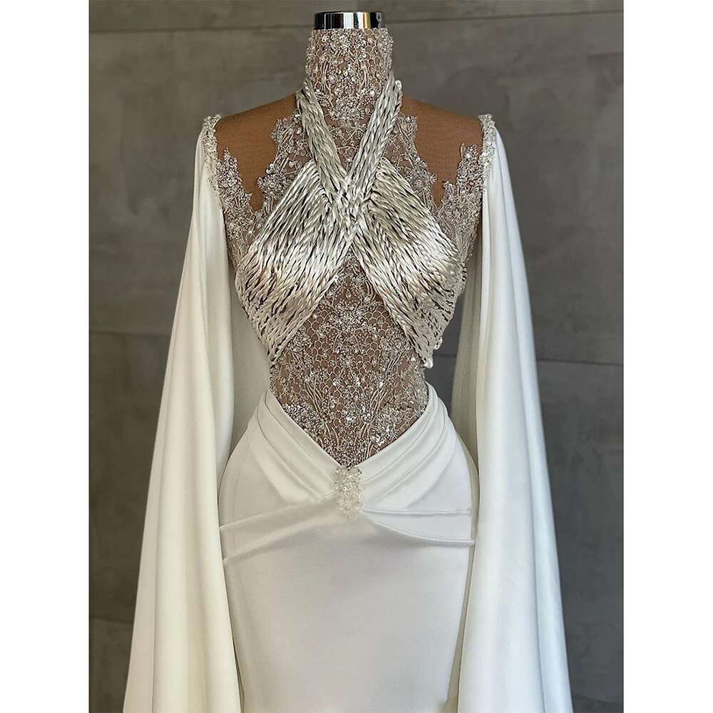 Crystal Beaded Sequined Mermaid Evening Fashion Turtleneck Dubai Ladies Prom Gowns Chic Formal Party Dresses