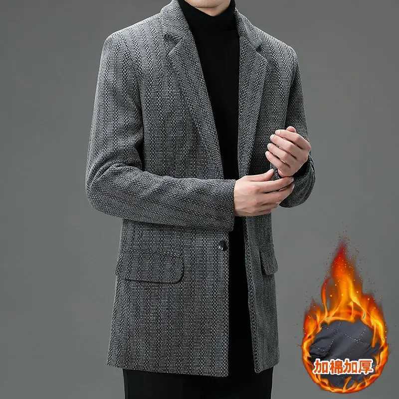 Casual Mens Autumn Winter Cotton Thicken Overcoat Business Solid Warm Mid-Length Windbreak Jackets Outwear Trench Woolen Coats LX241010